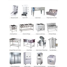 various types of commercial kitchen equipment are shown in this brochure, including stoves and ovens