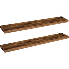 two wooden shelves are shown against a white background