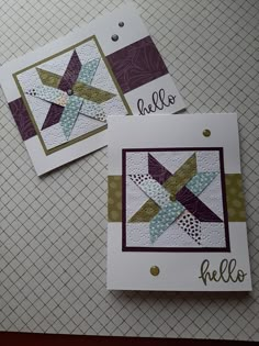 two greeting cards with the words hello and hello written on them