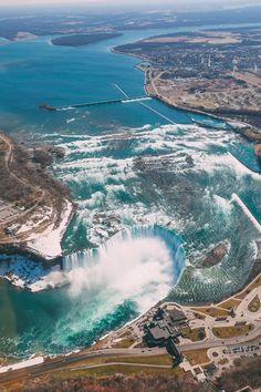 an aerial view of niagara falls and the canadian side