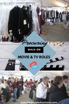 people shopping at an outdoor movie and tv event with text reading viewing walk - on movies & tv roles