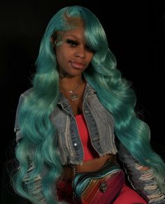 Color Lace Front Wigs, Blue Lace Front Wig, Braided Hairstyles For Black Women Cornrows, Teal Hair, Green Wig