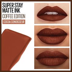 Maybelline Matte Ink, Fall Lipstick Colors, Superstay Maybelline, Maybelline Superstay Matte Ink, Maybelline Lip, Fall Lipstick, Maybelline Lipstick, Coffee Colors, Lipstick For Dark Skin