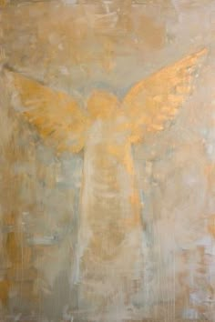 an angel painting with yellow wings on a beige background