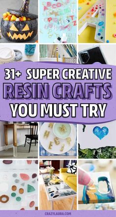 collage of images with the words 31 super creative resinin crafts you must try