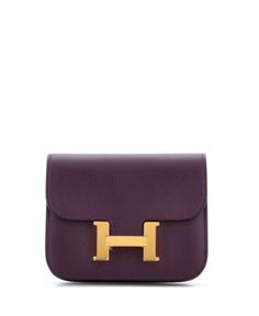 Pre-Owned Hermes Constance Slim Wallet Evercolor. Condition: Great Hermes Wallet, Hermes Constance, Slim Wallet, Leather Cleaning, Colorful Interiors, Dust Bag, Handbags, Wallet, Purple