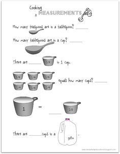 Get out your tablespoons and teaspoons and get kids measuring! This is great fraction practice and a fun way to learn about equivalents! Stop by Relentlessly Fun, Deceptively Educational for a book recommendation and free printable worksheet. Fraction Practice, Measurement Worksheets, Kitchen Measurements, Cooking Measurements, Book Recommendation, Word Problem Worksheets