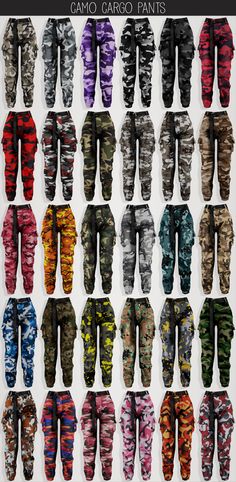 the camo cargo pants are all different colors