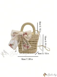 Bird in Bag - Mini Butterfly Bow Decorated Woven Tote Bag with Vacation Accents Cute Beige Rectangular Satchel, Rectangular Casual Bags For Gift, Rectangular Spring Gift Bags, Casual Rectangular Bag For Gifts, Spring Gift Rectangular Satchel, Chic Summer Bags For Gifts, Chic Summer Bags As Gifts, Spring Gift Rectangular Bucket Bag, Spring Gift Beige Bag