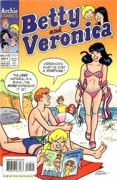 the cover to betty and veronia comics, featuring two women in bathing suits