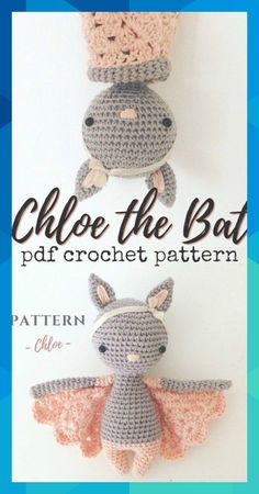 two crocheted stuffed animals sitting next to each other with the words, choose the bat