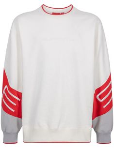 Supreme logo-embroidered Stretch Sweatshirt - Farfetch Supreme Clothing, Supreme Logo, Applique Sweatshirt, Patchwork Sweatshirt, Slogan Sweatshirt, Designer Sweatshirts, Logo Knit, Striped Sweatshirts, Sweatshirt White