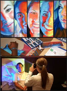 a collage of photos showing different people using their cell phones to draw and paint