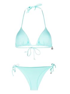 reversible triangle bikini from FISICO featuring aqua green, white, reversible, triangle cup, halterneck tie fastening, rear tie fastening, side-tie bottoms and logo patch to the rear. Be mindful to try on swimwear over your own garments.. Swimsuit Inspo, Designer Bikinis, Swim Brands, Reversible Top, Hunza G, Cute Bathing Suits, Swimming Outfit, Cute Swimsuits, Cute Bikinis