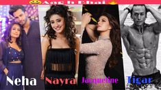 an advertisement for neha navra jasmne tiger, which features photos of the actors