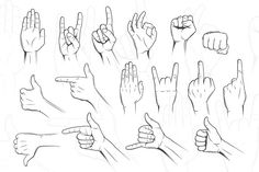 hand gestures drawn in black and white