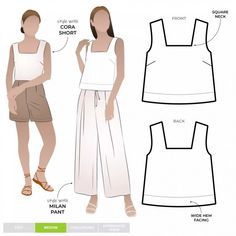 a woman's top and pants sewing pattern, with the measurements for each piece