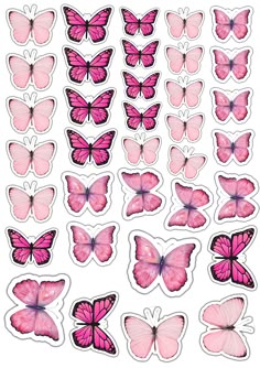 pink butterflies stickers on a white background, each with different shapes and sizes to choose from