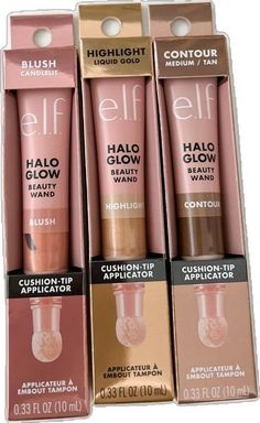 Elf Halo Glow Contour, Halo Glow Blush, Halo Glow Contour, Elf Bronzer, Elf Halo Glow, Blush Cushions, Halo Glow, Space Makeup, Essence Makeup