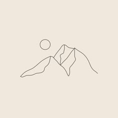 a line drawing of mountains with the sun above them