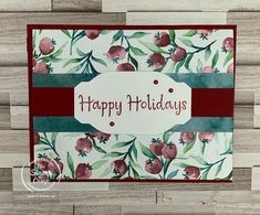 a handmade card with flowers and the words happy holidays written on it's side