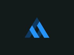 the letter m is made up of two blue triangles on a black background, and it appears