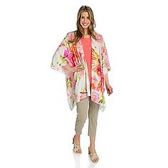 Kate & Mallory® 100% Cotton Printed Woven Lightweight Kimono Spring Wrap Cover-up With Tie Waist, Casual Spring Kimono With Tie Waist, Spring Wrap Cover-up Flowy, Flowy Wrap Spring Cover-up, Spring White Kimono With Tie Waist, Spring Daywear Wrap Kimono, Spring Wrap Kimono For Daywear, Casual Wrap Kimono With Tie Waist, Casual Spring Wrap