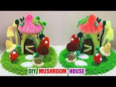 two small houses made out of grass and mushrooms