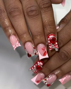 Nail Art Designs 2024 Trend, Duck Christmas Nails, Valentines Day Duck Nails, Valentine S Day Nail, Short Duck Nails Design Ideas, Valentine’s Day Nails Ideas, I Heart Me Nails, Nail Painting Designs, Red Junk Nails