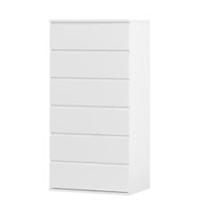 a white chest of drawers with five drawers