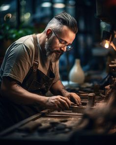 a man working on something in a workshop