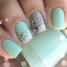 "My fav "style" of mani using Revlon - Minted, China Glaze - Silver Lining, and Color Club - Platinum Record " @kimberlymaranan | Instagram Nails Matte, Her Nails, Breakfast At Tiffany's, Nails Glitter, Best Nail Art Designs, Nail Designs Glitter, Gel Nail Designs, Cute Nail Designs, Fancy Nails