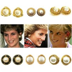 several pictures of different styles of earrings and hair accessories, including the princess's earring