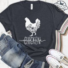 Find More Chicken Shirts in my 🐔 🐥 Chicken Life Section: https://lewiscotrading.etsy.com/?section_id=37763572 🐥🐔 These are Bella Canvas shirts. They are Unisex but tend to run a 1/4 to a half size small. If you like them extra roomy, please order 1 size up! 👕 SIZE CHARTS 👕 Size charts are included in the item photos. Please check them out for specific sizing details, and feel free to message me with any questions before ordering. I can help you choose the right size or even give you a quot Chicken Mom Shirt, Chicken Tshirts Ideas, Floral Chicken, Chicken Mama, Hobby Farming, Retro Collage, Farm Tees, Chicken Mom, Chicken Life