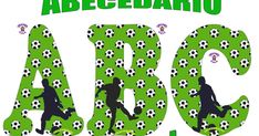 the words are made up of green and black soccer balls, as well as two silhouettes