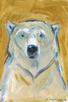 a painting of a polar bear on a yellow background