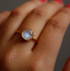 WINTER SALE Rainbow Moonstone Ring  Round  Vermeil Gold by OhKuol, $48.45 June Birthstone Ring, June Birthday, Hammered Band, Rainbow Moonstone Ring, June Birthstone, Square Earrings, Crystal Collection, Beautiful Ring, Moonstone Ring