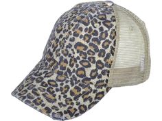 Caps Low profile soft structured washed canvas leopard print women cap with mesh back has a distressed look with frayed bill contrasting under bill and sweatband plastic adjustable snap One size fits most Front & Brim 100% Cotton, Back Mesh & Snap 100% Polyester Girl Baseball Cap, Vintage Baseball Cap, Vintage Baseball Caps, Flag Hat, Distressed Hat, Ponytail Hat, Vintage Trucker Hats, Womens Baseball Cap, Vintage Baseball