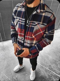 Fall Long Sleeve Shirts, Fashion Outerwear, Plaid Shirt Men, Cardigan Shirt, Long Sleeve Plaid Shirt, Mens Plaid, Fashion Winter, Long Sleeve Plaid, Plaid Jacket