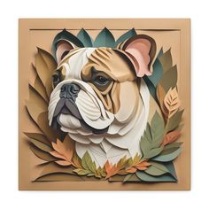 an image of a dog with leaves on it's face in the shape of a paper cutout