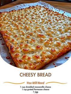 there is a cheesy bread on the table with instructions for how to make it