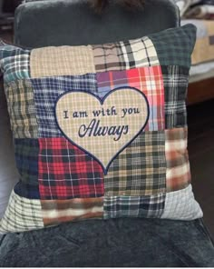 a patchwork pillow with the words i am with you always on it and a heart