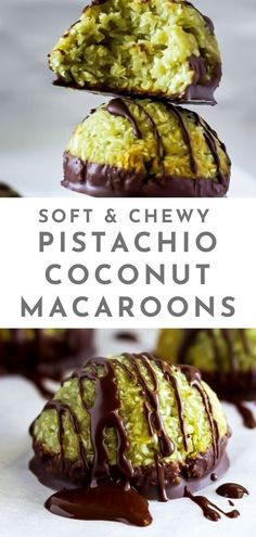 soft and chewy pistachio coconut macaroons with chocolate drizzle