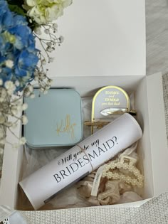 the bridesmaid box is open and ready to be filled with personalized items