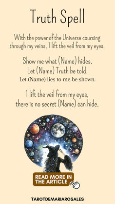 a poem written in the style of a wolf with planets and stars on it, which reads truth spell