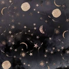 stars and moon in the night sky with clouds