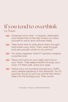 Unravel the Power of Positivity: Overcome Overthinking Unlock your potential by freeing your mind from the shackles of overthinking. Embrace these #lifehacks and master your mindset. Learn how to channel your thoughts towards thriving, not just surviving. For more incredible tips and self-help pointers to help you change your mindset and achieve total career fulfillment and mental well-being, Follow @the_mindfriend! How To Overthink Less, Affirmations For Overthinking Quotes, Stop Overthinking Journal Page, How To Control Your Thoughts, Tips For Overthinking, Quotes To Help With Overthinking, How To Not Overshare, How To Not Overthink, How To Change Mindset