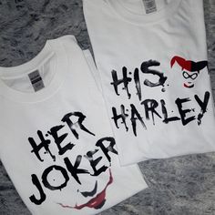 2pc Set His Harley Her Joker Couples Matching Tshirts Couples Anniversary Gifts Unique Gifts For Him Gifts For Her Adult Unisex Tshirt Customize Your Own Tshirt Message Both Sizes Ty Funny Couples Shirts Hilarious, Couples Hoodies Matching, Couples Tshirt Ideas, Couple T Shirt Ideas, Shirt Ideas For Couples, Matching Stuff For Couples, Matching Tshirt Couple, Couple Tshirts Unique, Bf And Gf Matching Outfits