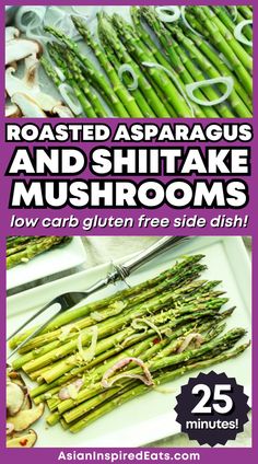 a plate topped with roaster asparagus and mushrooms Mushrooms Side Dish, Gluten Free Side Dish, Gluten Free Side, Mushroom Side Dishes, Popular Chinese Dishes, Asparagus And Mushrooms, Gluten Free Sides Dishes