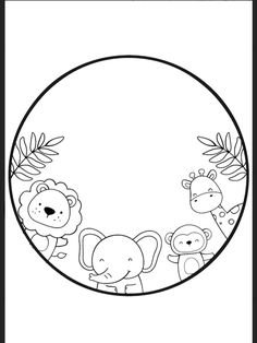 a black and white drawing of animals in a circle